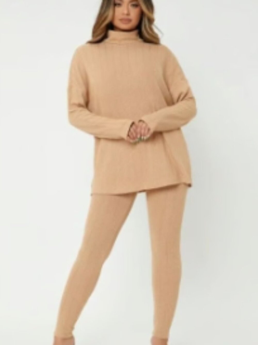 Leggings and Funnel Neck Long Sleeve Top Matching Set